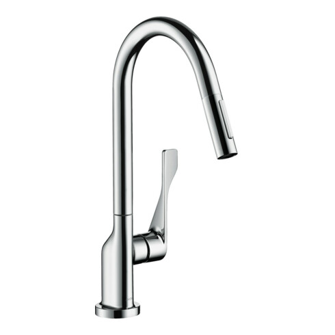 hansgrohe Spültisch-Einhebelmischer 250 Axor Citterio mit Ausziehbrause, polished black chrome