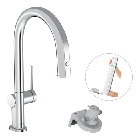 hansgrohe Spültisch-Einhebelmischer Aqittura M91 m Ausz.-Ausl., o. Filt., 1j, sBox, chrom