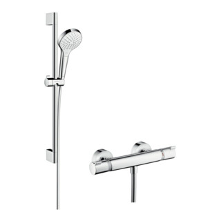 hansgrohe Système de douche Croma Select S Barre de douche 669 mm, avec thermostat, blanc/chrome