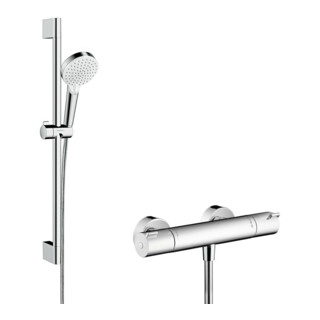 hansgrohe Système de douche Crometta 650 mm Barre de douche, avec thermostat, blanc/chrome