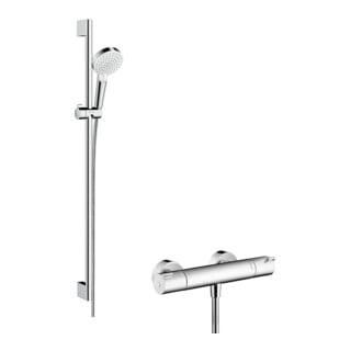hansgrohe Système de douche Crometta 900 mm Barre de douche, avec thermostat, blanc/chrome