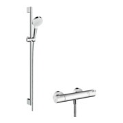 hansgrohe Système de douche Crometta 900 mm Barre de douche, avec thermostat, blanc/chrome