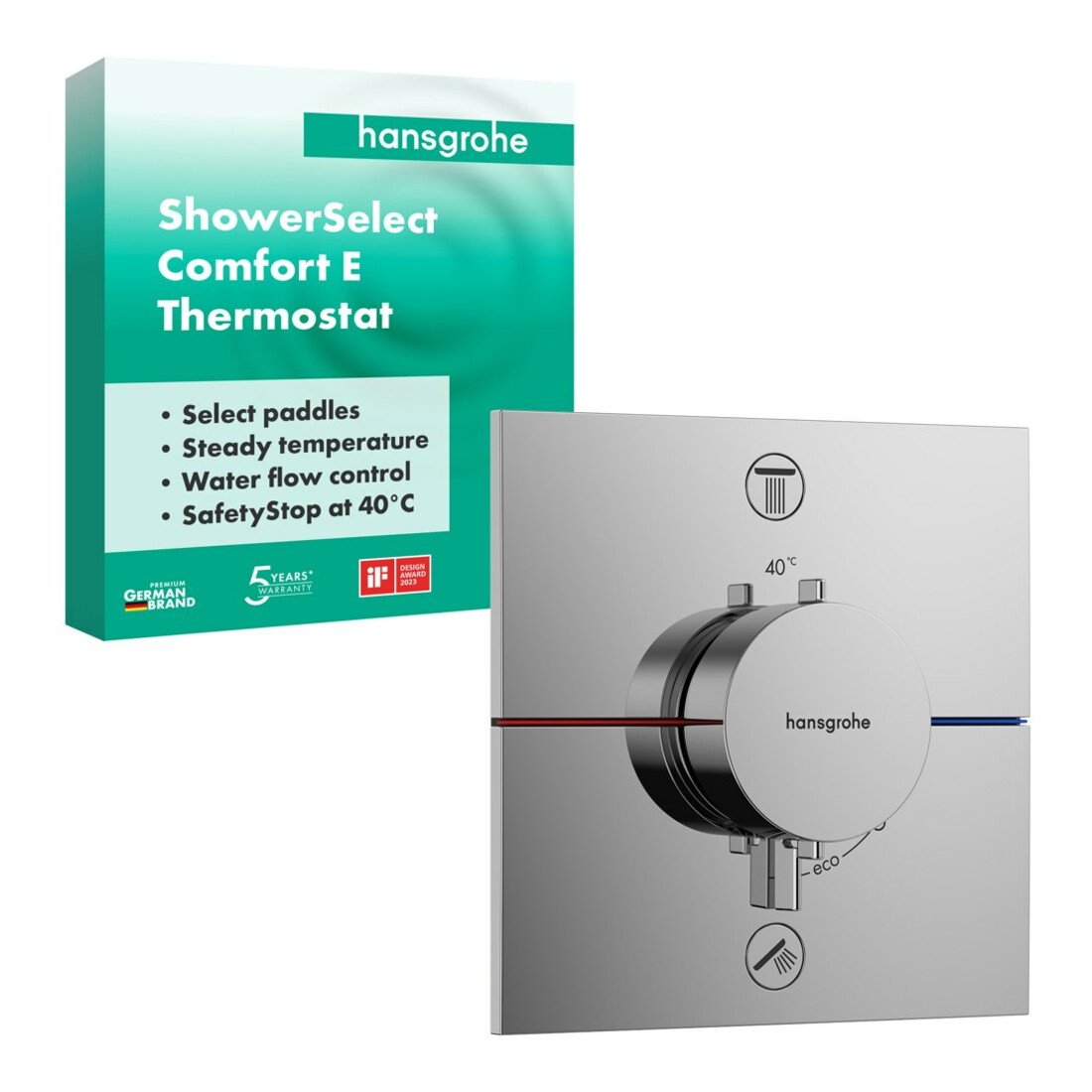 hansgrohe Thermostat ShowerSelect Comfort E encastré, 2 voies, sans robinet de sécurité EN 1717, chromé