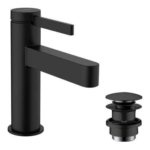 hansgrohe Waschtisch-Einhebelmischer 100 Finoris m Push-Open-Ablaufgarnitur, schwarz matt