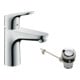 hansgrohe Waschtisch-Einhebelmischer 100 Focus mit Zugstangen-Ablaufgarnitur, chrom