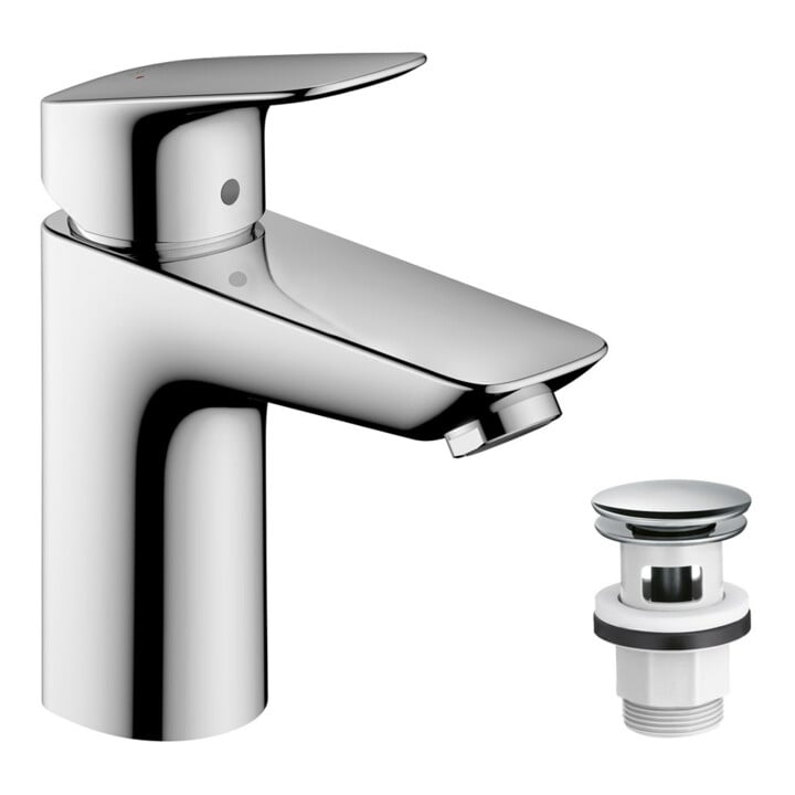 hansgrohe Waschtisch-Einhebelmischer 100 Logis mit Push-Open-Ablaufgarnitur, chrom