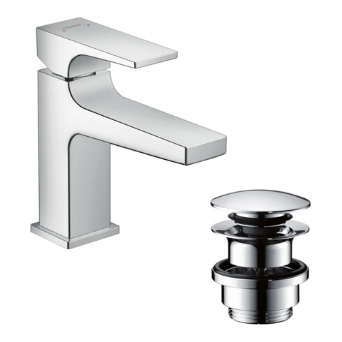 hansgrohe Waschtisch-Einhebelmischer 100 Metropol m HG, Pus-Op-Abl, Ausl. 127mm, chr