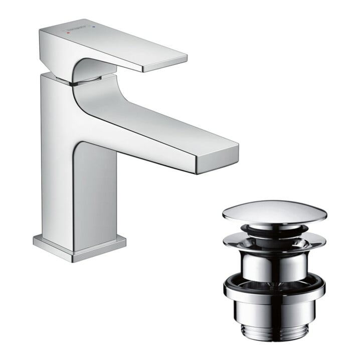hansgrohe Waschtisch-Einhebelmischer 100 Metropol m HG, Pus-Op-Abl, Ausl. 127mm, chr