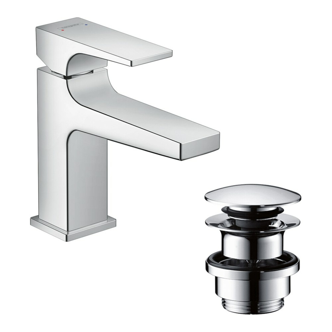 hansgrohe Waschtisch-Einhebelmischer 100 Metropol m HG, Pus-Op-Abl, Ausl. 127mm, chr