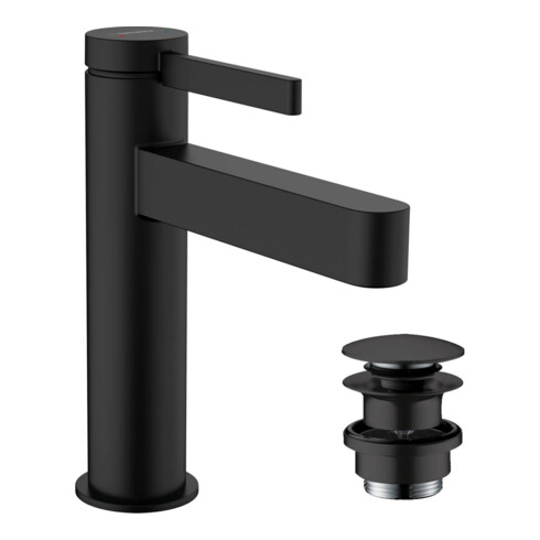 hansgrohe Waschtisch-Einhebelmischer 110 Finoris m Push-Open-Ablaufgarnitur, schwarz matt