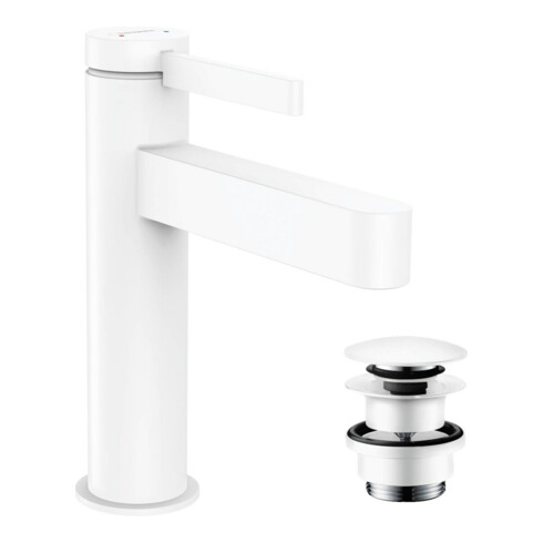 hansgrohe Waschtisch-Einhebelmischer 110 Finoris mit Push-Open-Ablaufgarnitur, mattweiß