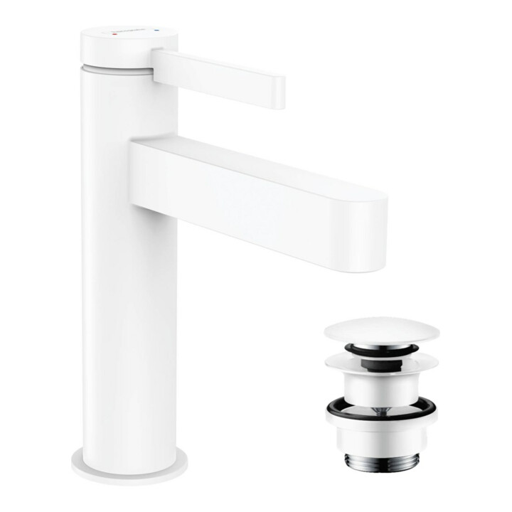 hansgrohe Waschtisch-Einhebelmischer 110 Finoris mit Push-Open-Ablaufgarnitur, mattweiß
