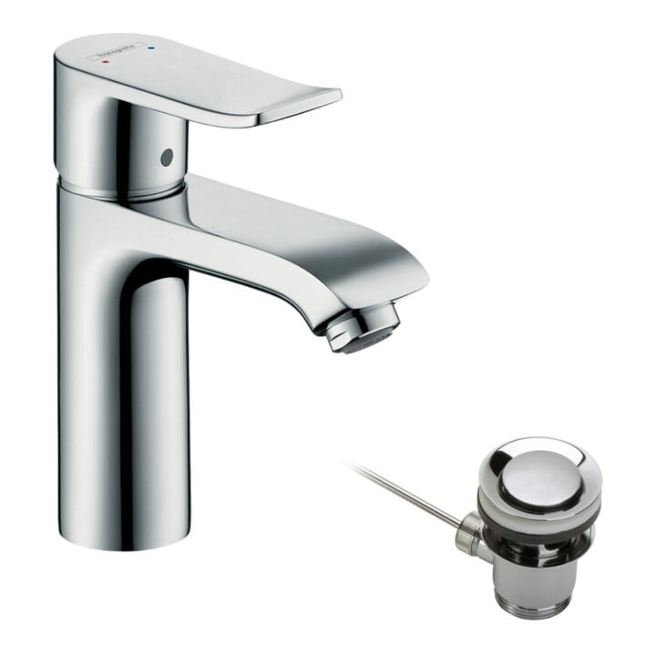 hansgrohe Waschtisch-Einhebelmischer 110 Metris mit Zugstangen-Ablaufgarnitur, chrom