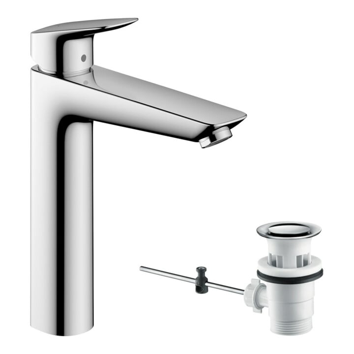 hansgrohe Waschtisch-Einhebelmischer 190 Logis mit Zugstangen-Ablaufgarnitur, chrom