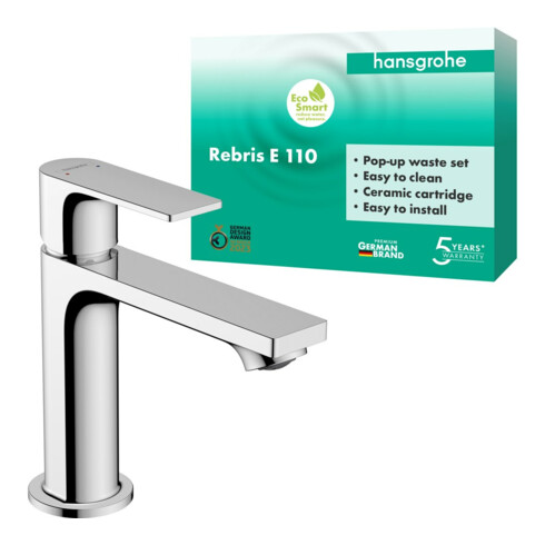 hansgrohe Waschtisch-Einhebelmischer Rebris E 110 mit Zugstangen-Ablaufgarnitur, chrom