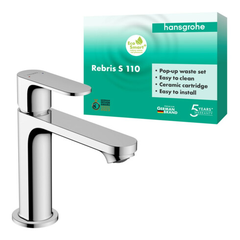 hansgrohe Waschtisch-Einhebelmischer Rebris S 110 mit Zugstangen-Ablaufgarnitur, chrom