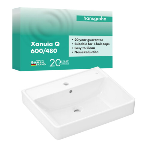 hansgrohe Waschtisch Xanuia Q 600x480mm, mit Hahnloch/Überlauf, weiß