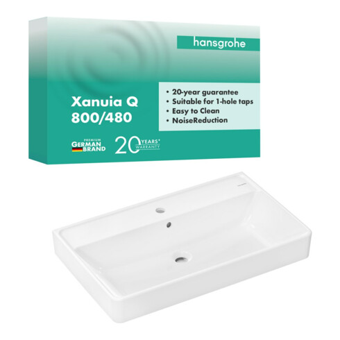 hansgrohe Waschtisch Xanuia Q 800x480mm, mit Hahnloch/Überlauf, weiß