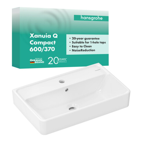 hansgrohe Waschtisch Xanuia Q Compact 600x370mm, mit Hahnloch/Überlauf, weiß