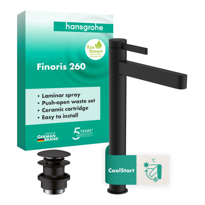 hansgrohe WT-Einhebelmischer 260 Finoris matt-schwarz Ausl. 208mm
