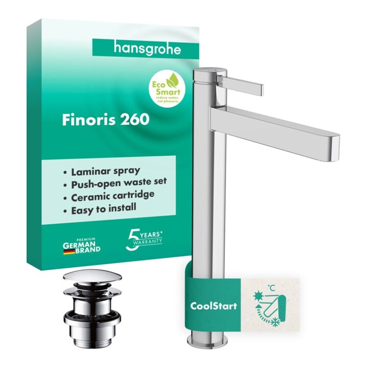 hansgrohe WT-Einhebelmischer 260 Finoris Push-Open Ablaufgarnitur 208mm chrom