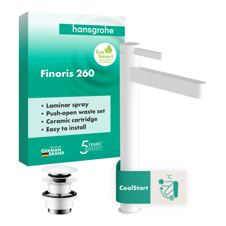 hansgrohe WT-Einhebelmischer 260 Finoris Push-Open Ausl. 208mm weiß-metallic