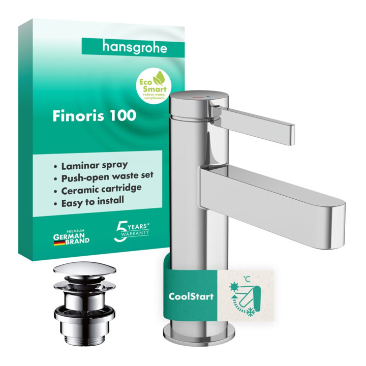 hansgrohe WT-Einhebelmischer Finoris Comf.Zone 100 Push-Open chrom