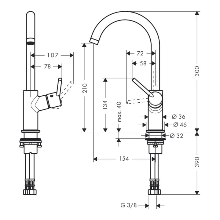 hansgrohe WT-Einhebelmischer Talis 210 Push-Open-Ablaufgarnitur chrom