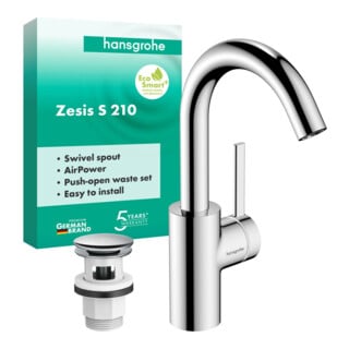 hansgrohe WT-Einhebelmischer Zesis S Ausladung 142mm Push-Open chrom