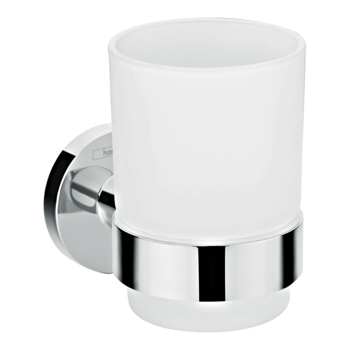 hansgrohe Zahnputzbecher Logis Universal Wandmont., Glaseins. Mattglas, Met., chr