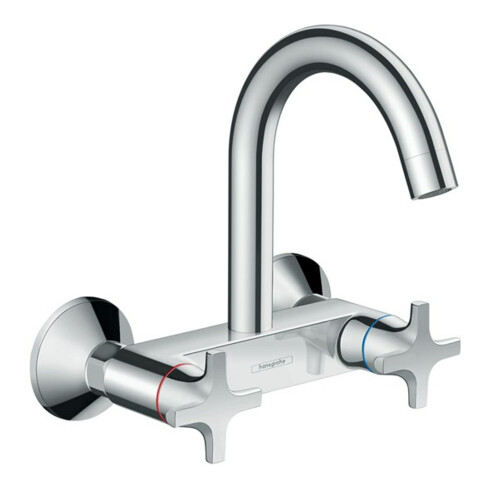 hansgrohe Zwei-Griff-Spültischarmatur Logis M32 Wandmont., Highspout Ausl., 1jet, chrom
