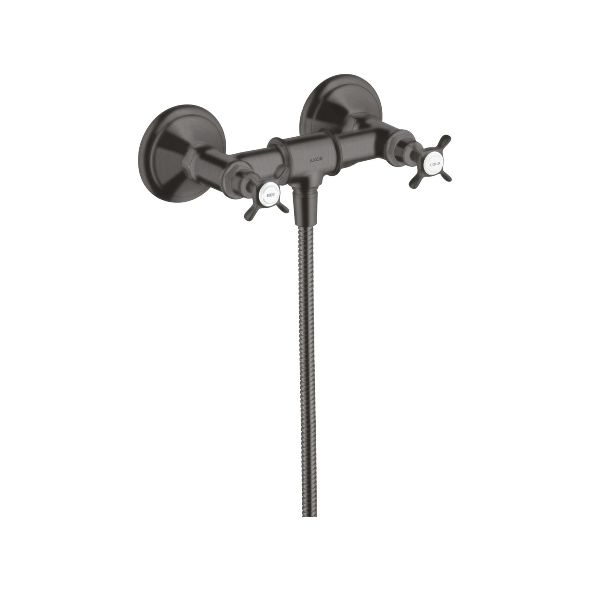 hansgrohe Zweigriff-Brausearmatur Axor Montreux AP, 1 Verbr., m Kreuzgr., brush. bla vc