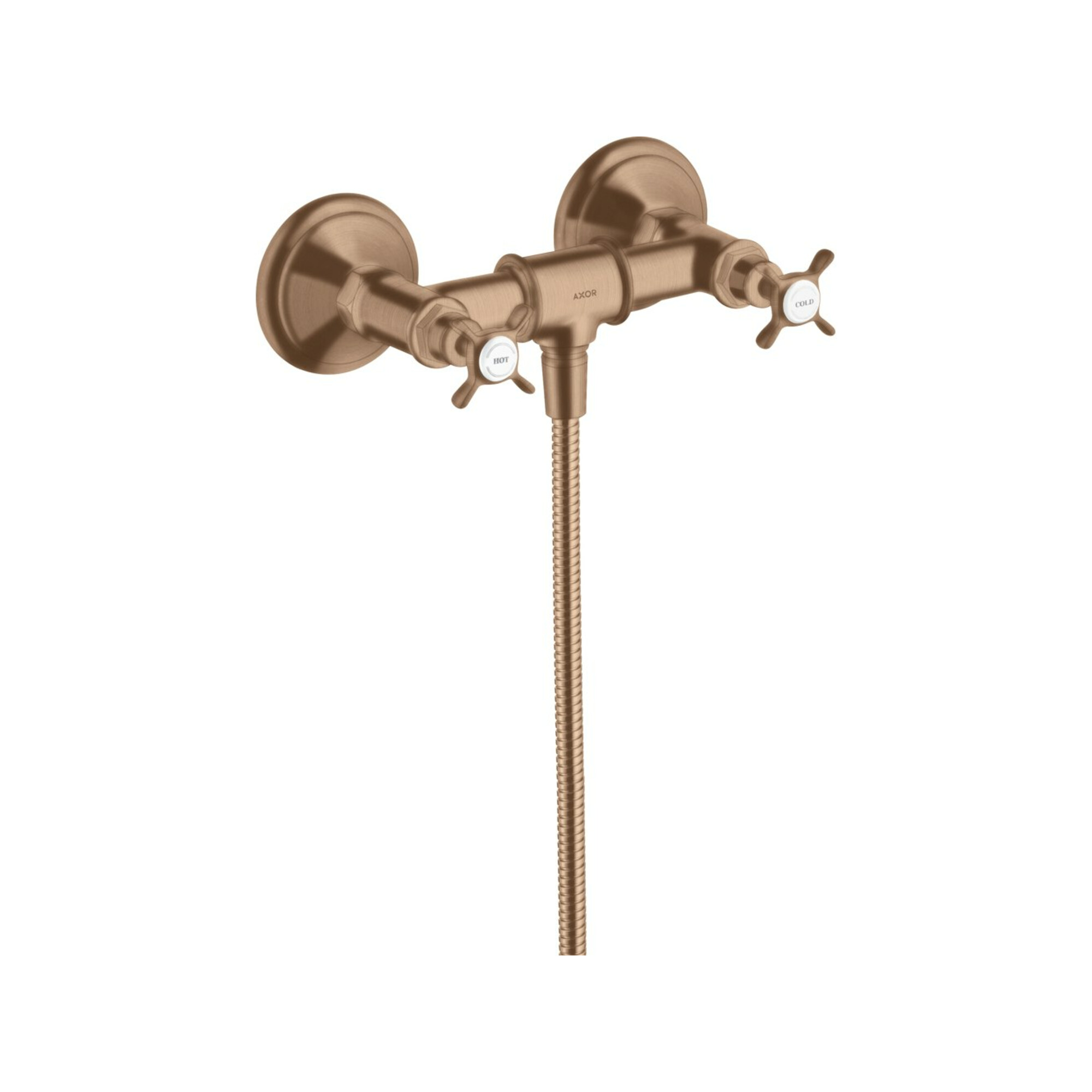 hansgrohe Zweigriff-Brausearmatur Axor Montreux AP, 1 Verbr., m Kreuzgr., brush. r gold