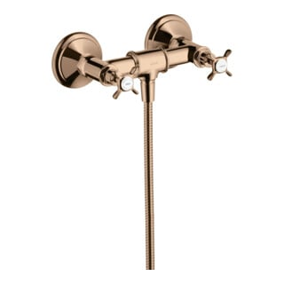 hansgrohe Zweigriff-Brausearmatur Axor Montreux AP, 1 Verbr., m Kreuzgr., pol. red gold