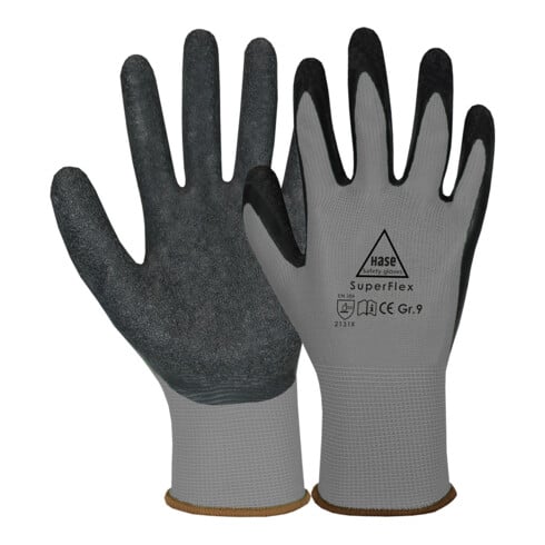 Hase Sicherheitshandschuhe Superflex grey, Polyamid/Latex