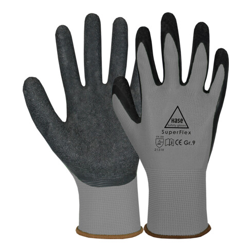 Hase Sicherheitshandschuhe Superflex grey, Polyamid/Latex