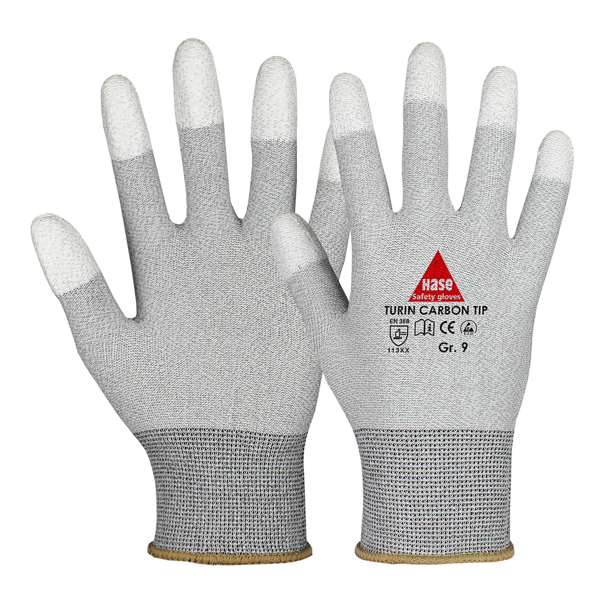Hase Turin Carbon Tip (Esd) Montagehandschuh aus Nylon-/Carbonfeinstrick Größe 8