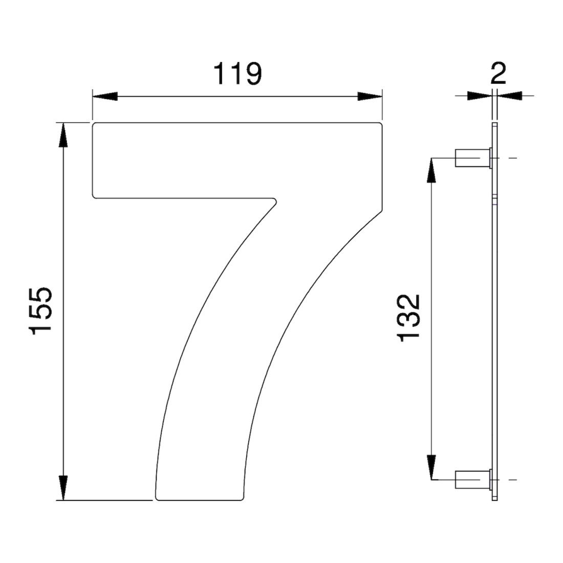 Hausnummer Chiffre 7 VA ma 150mm L.119mm EDI