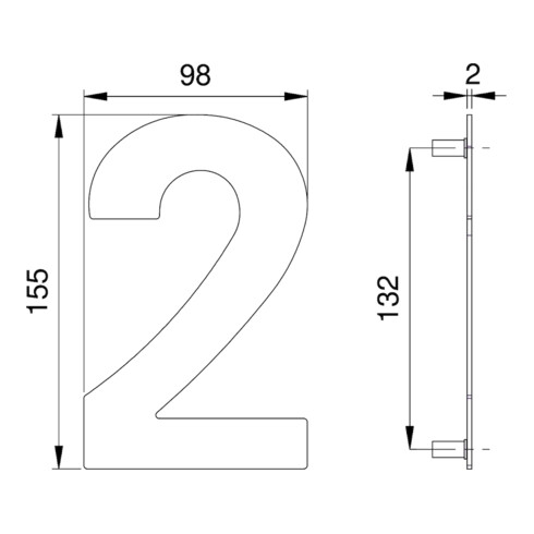 Hausnummer Ziffer 2 VA ma 150mm B.98mm EDI