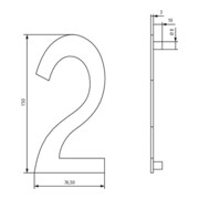 Hausnummer Ziffer 2 VA schwarz 150mm B.77mm INTERSTEEL-4
