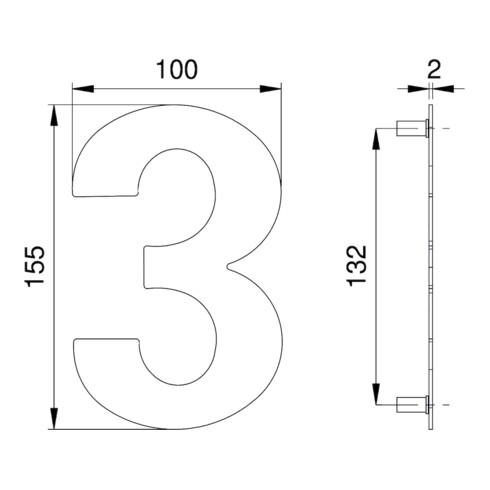 Hausnummer Ziffer 3 VA ma 150mm B.100mm EDI