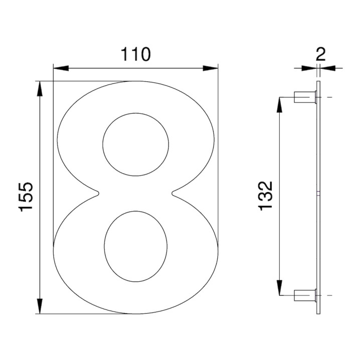 Hausnummer Ziffer 8 VA ma 150mm B.110mm EDI