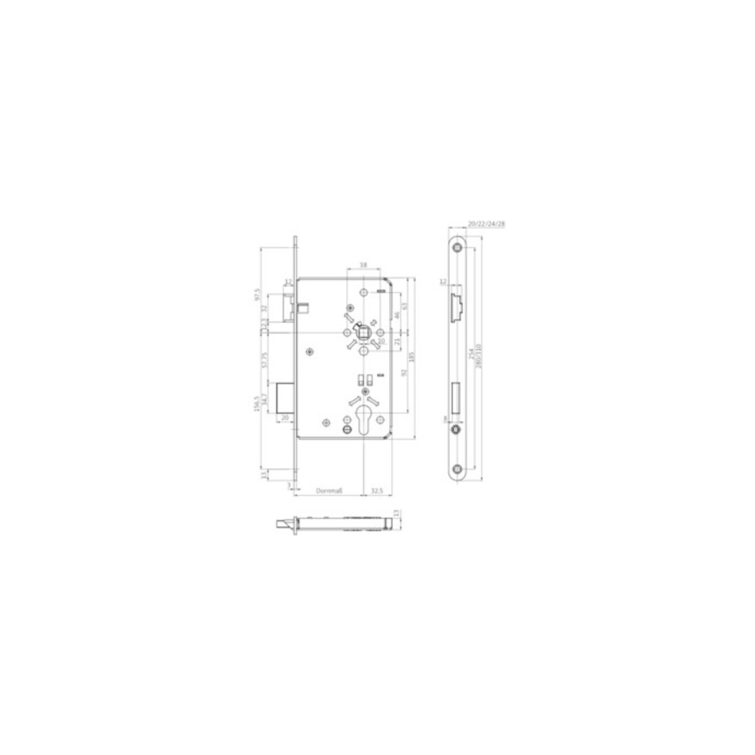 Haustür-Einsteckschloss 0024 PZW 24/65/92/10mm DIN L silber ktg.