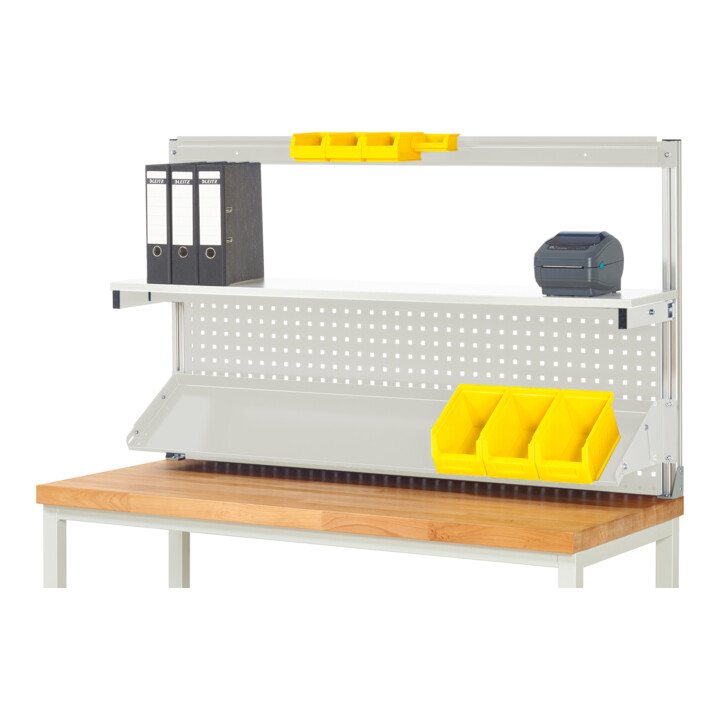 STIER Werkbank Premium mit abs. Fahrgestell, 3 Schubladen und 1 Flügeltür BxTxH 1500x700x880 mm + STIER Werkbankaufbau BxH 1500x900mm
