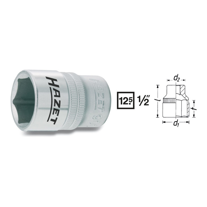 HAZET 6-Kant-Steckschlüssel-Einsatz 900-13 s: 13 mm Vierkant hohl 12,5 mm (1/2")