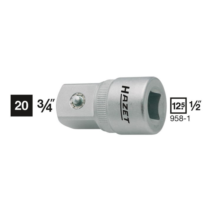 HAZET Adapter 958-1 Vierkant hohl 12,5 mm (1/2") Vierkant massiv 20 mm (3/4")
