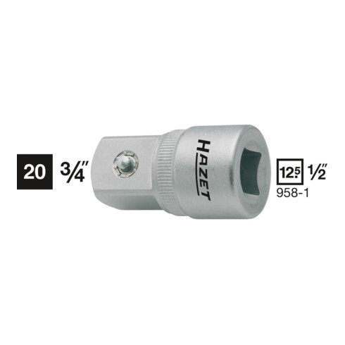 HAZET-adapter 958-1 vierkant hol 12,5 mm (1/2") vierkant massief 20 mm (3/4")