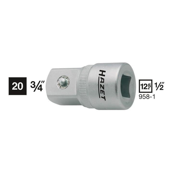 HAZET-adapter 958-1 vierkant hol 12,5 mm (1/2") vierkant massief 20 mm (3/4")
