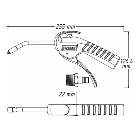 HAZET Ausblaspistole 100 mm, geräuscharm mit gebogenem Rohr 9040P-3