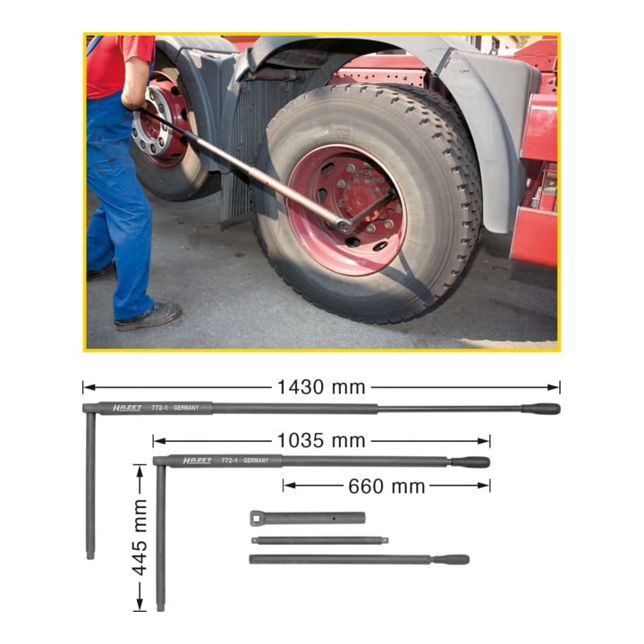 HAZET Ausziehbarer Radmuttern-Schlüssel 772-1 Vierkant massiv 20 mm (3/4") 3-teilig